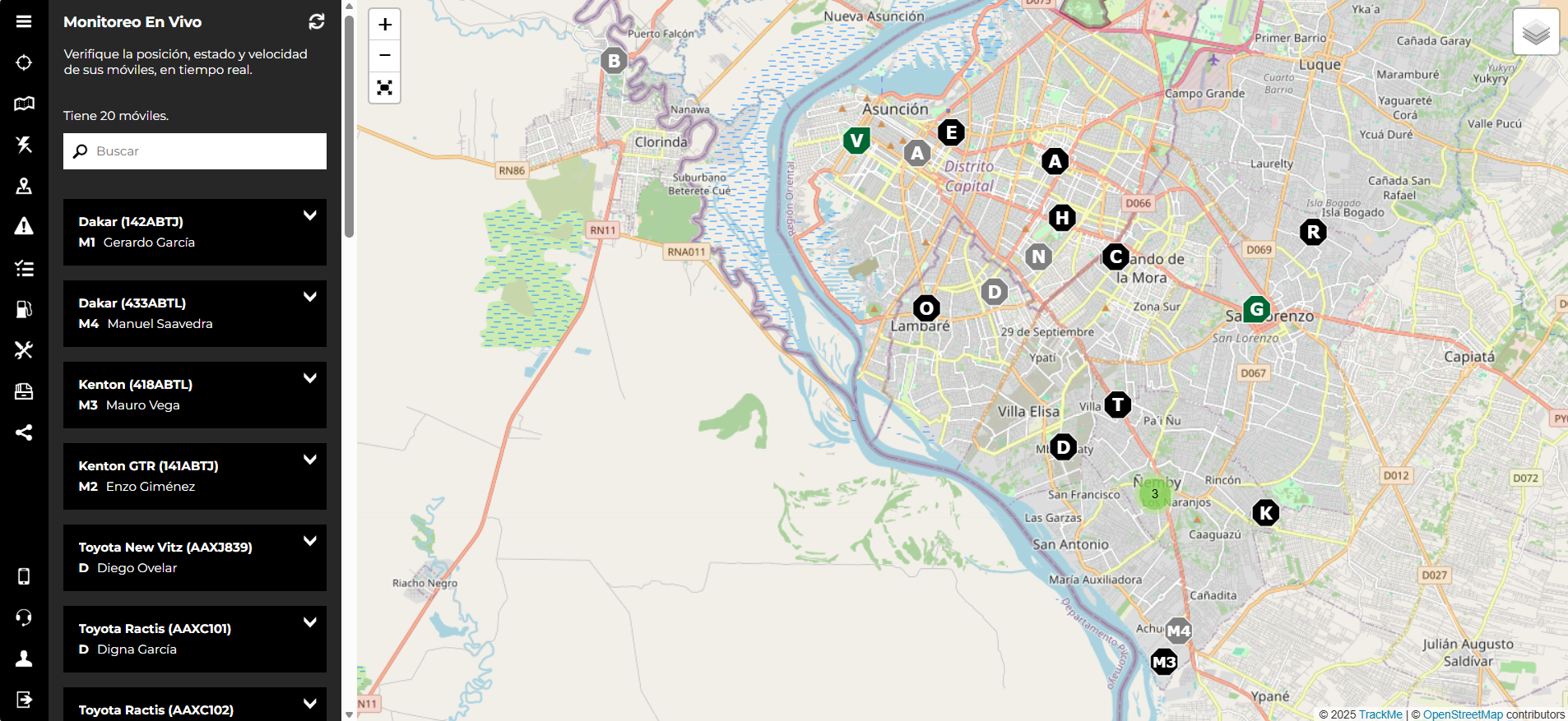 Panel de control GPS con monitoreo en vivo de flota
